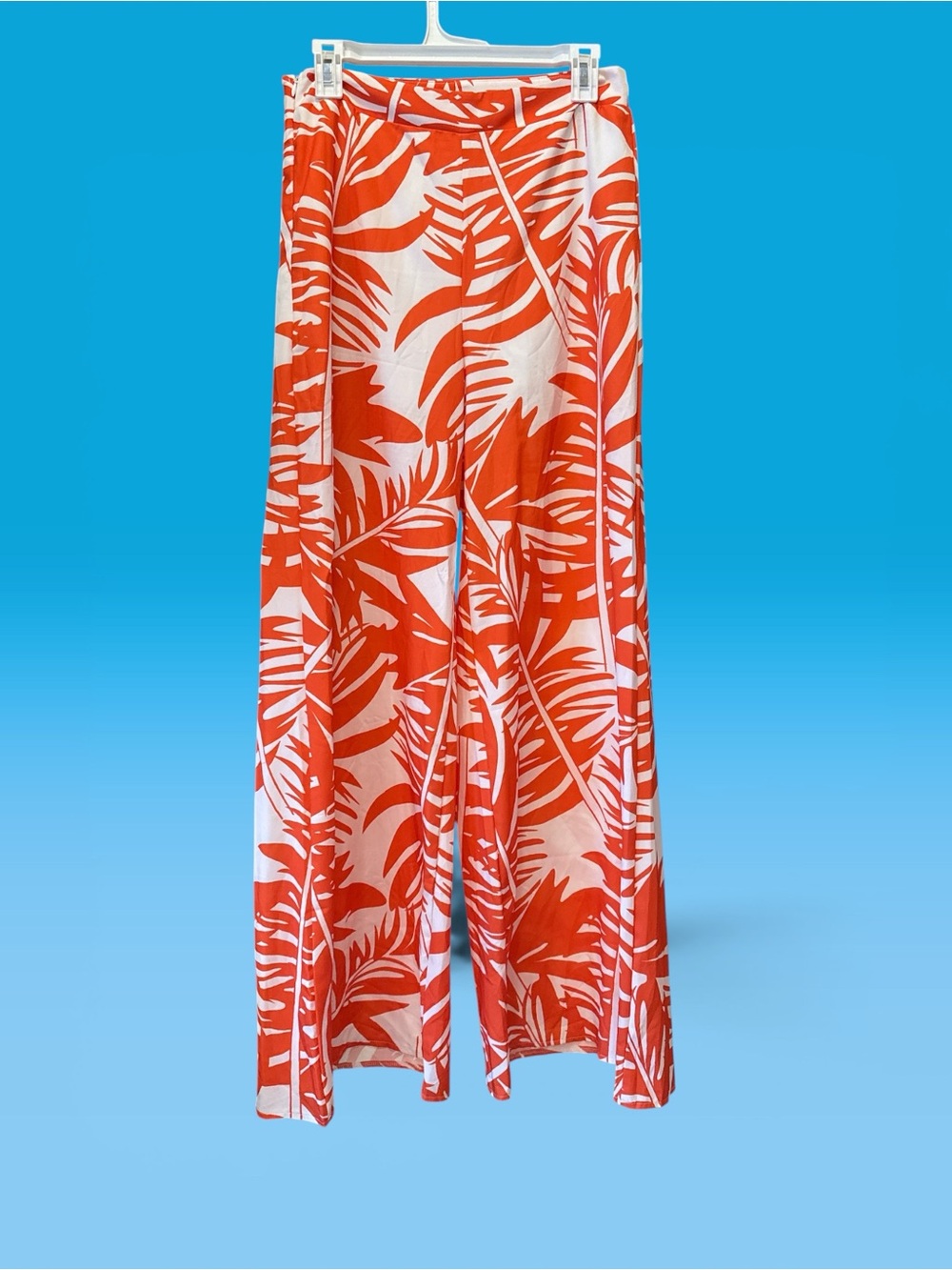 SHEIN Orange and White Wide Leg Palm Print Palazzo Pants